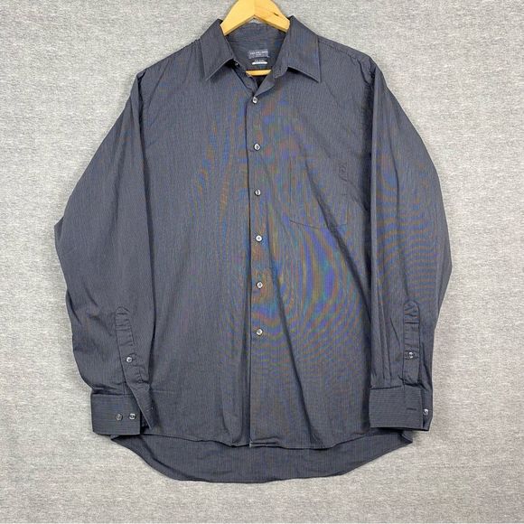 Van Heusen Mens Dark Gray Checkered Flex Regular Fit Long Sleeve Button Down 16‎ - Picture 1 of 12